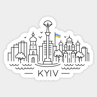 The capital of Ukraine Kyiv with Ukrainian flag Sticker